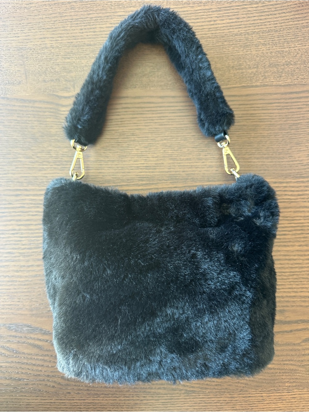Fashion Nova Plush Faux Fur Shoulder Bag - Black